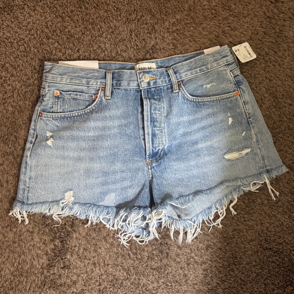Agolde Light Blue Distressed Jean Shorts PARKER